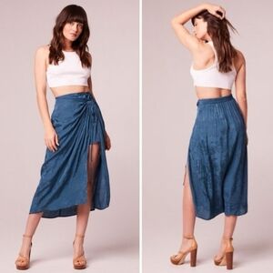 Band Of The Free Celene Deep Teal Layered Midi Skirt High Low Faux Wrap …